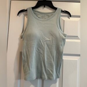 Uniqlo Ribbed Crop Built in Bra Top Tank Light Blue